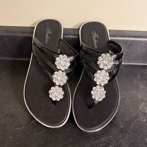 Fashion Nova Black Sandals with Sparkling Embellishments